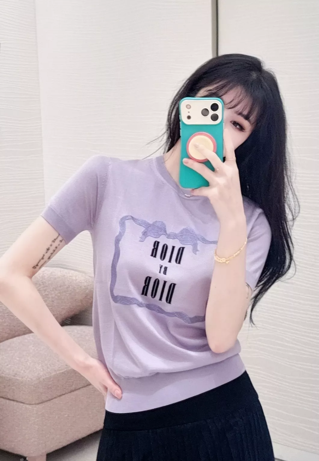 디올 자수 레이스 보우 포인트 반소매 니트 상세 이미지 27