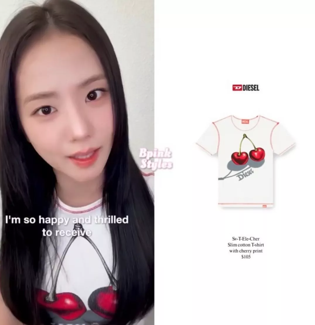 디젤 체리 핸드드로잉 배색 스티치 슬림 반소매 티셔츠 상세 이미지 28