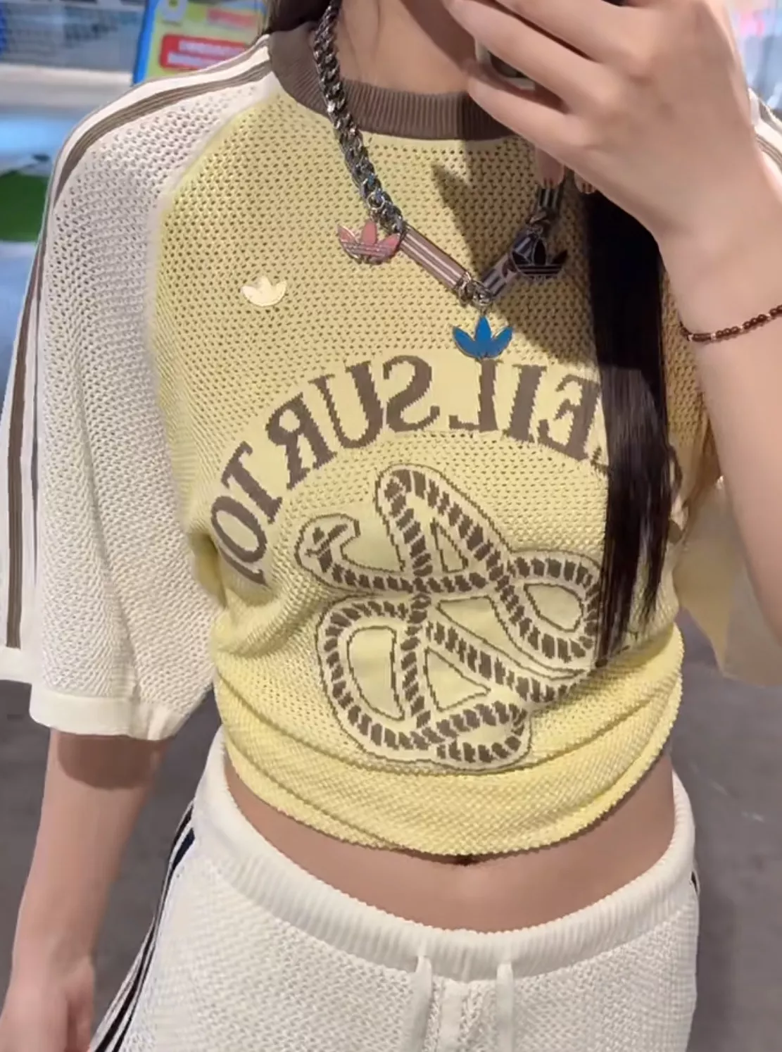 아디다스 삼선 배색 라글란 펀칭 반소매 니트 상세 이미지 21