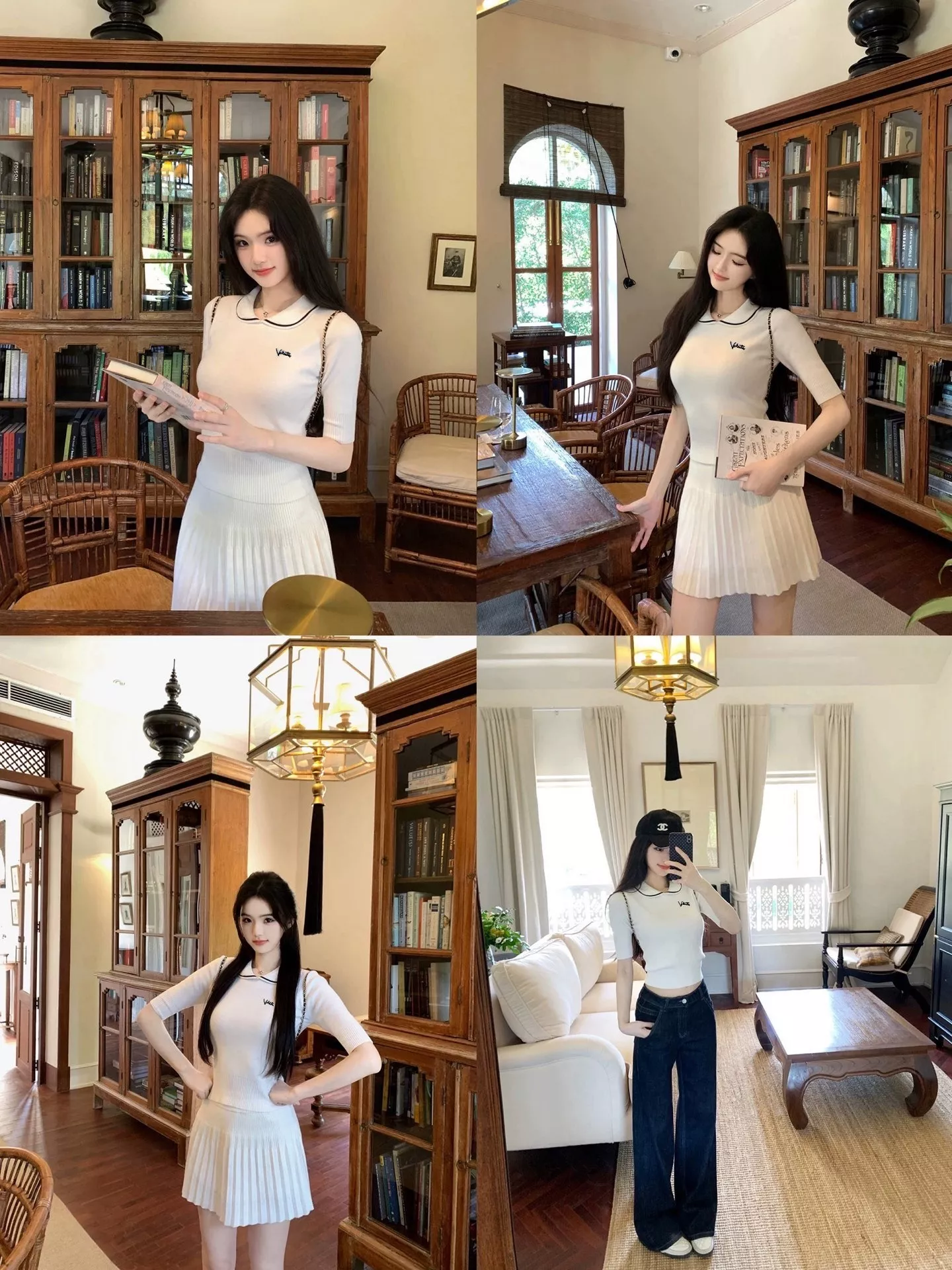 발렌티노 배색 인타르시아 케이블 세일러 칼라 반팔 니트 상세 이미지 27