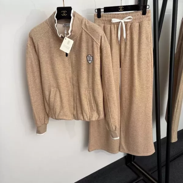 브루넬로쿠치넬리 배지 자수 하이넥 집업 재킷 와이드 팬츠 세트