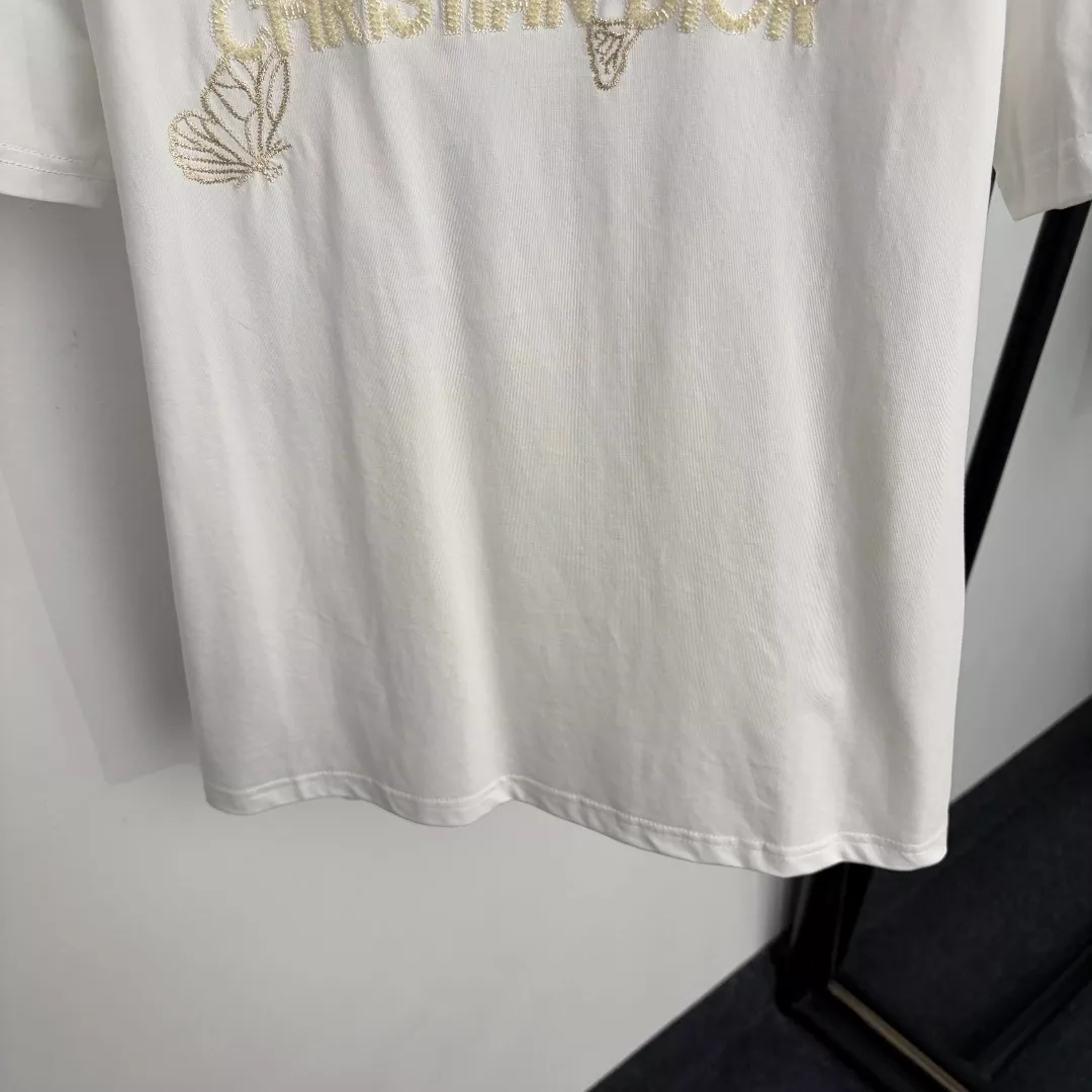 디올 비즈 레터링 버터플라이 자수 반소매 티셔츠 상세 이미지 3