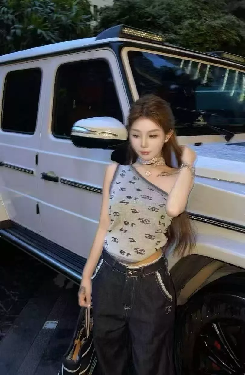 샤넬 화이트 레이스 장식 하이웨이스트 와이드 데님 팬츠 상세 이미지 18