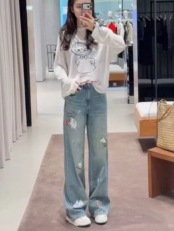 모앤코 무민 하마 캐릭터 프린트 데님 롱 팬츠 상세 이미지 19