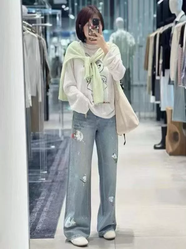 모앤코 무민 하마 캐릭터 프린트 데님 롱 팬츠 상세 이미지 20