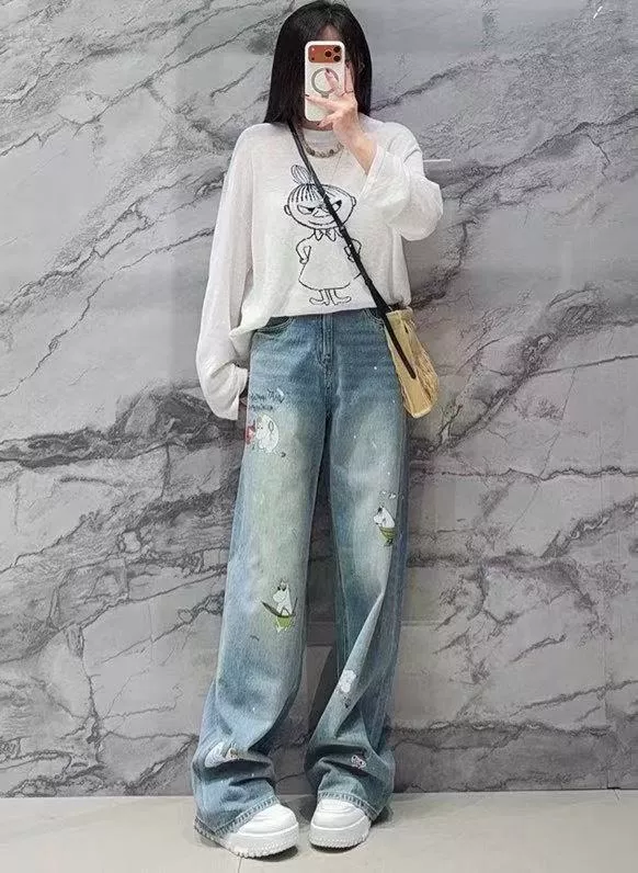 모앤코 무민 하마 캐릭터 프린트 데님 롱 팬츠 상세 이미지 23