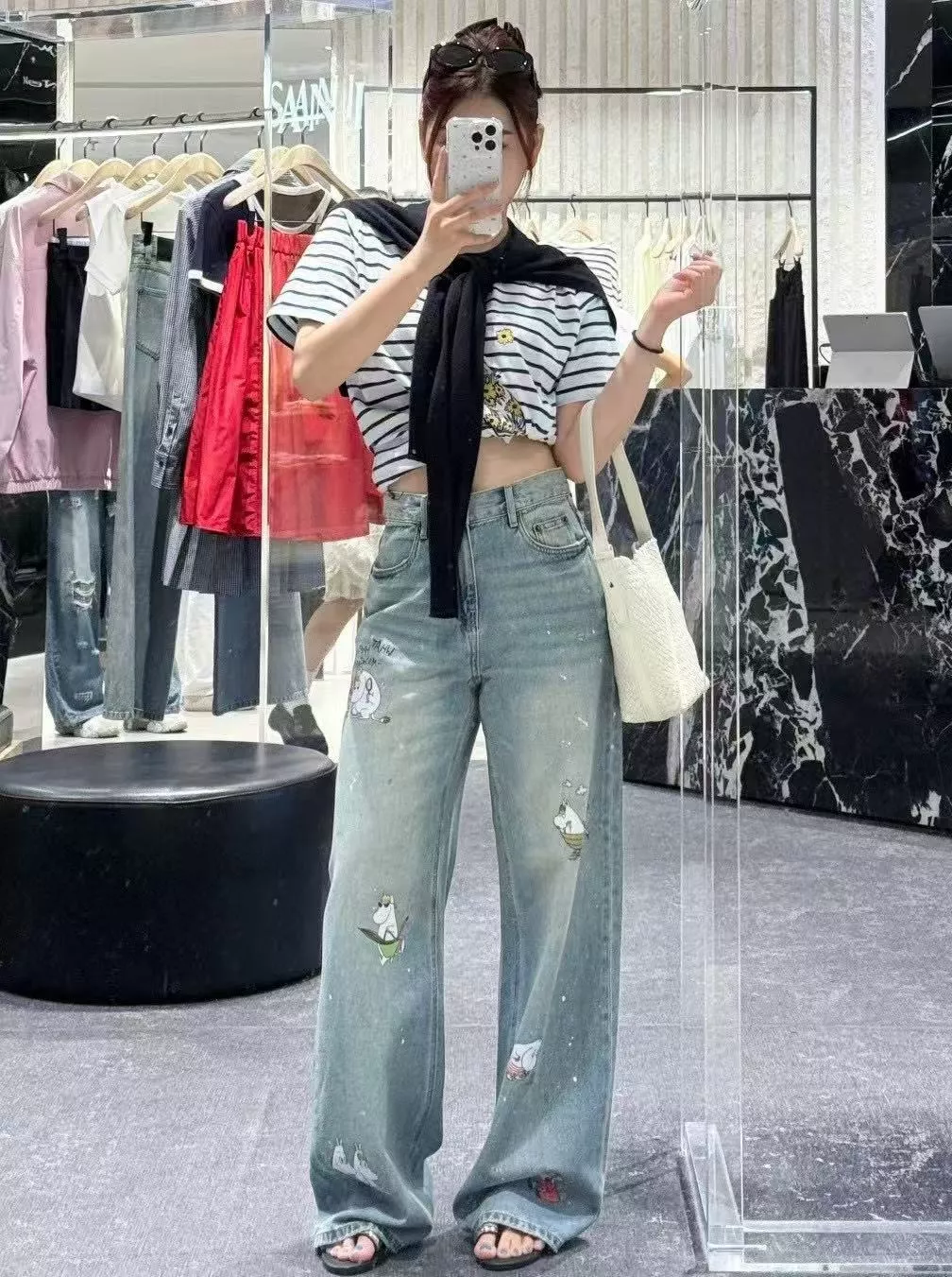 모앤코 무민 하마 캐릭터 프린트 데님 롱 팬츠 상세 이미지 17