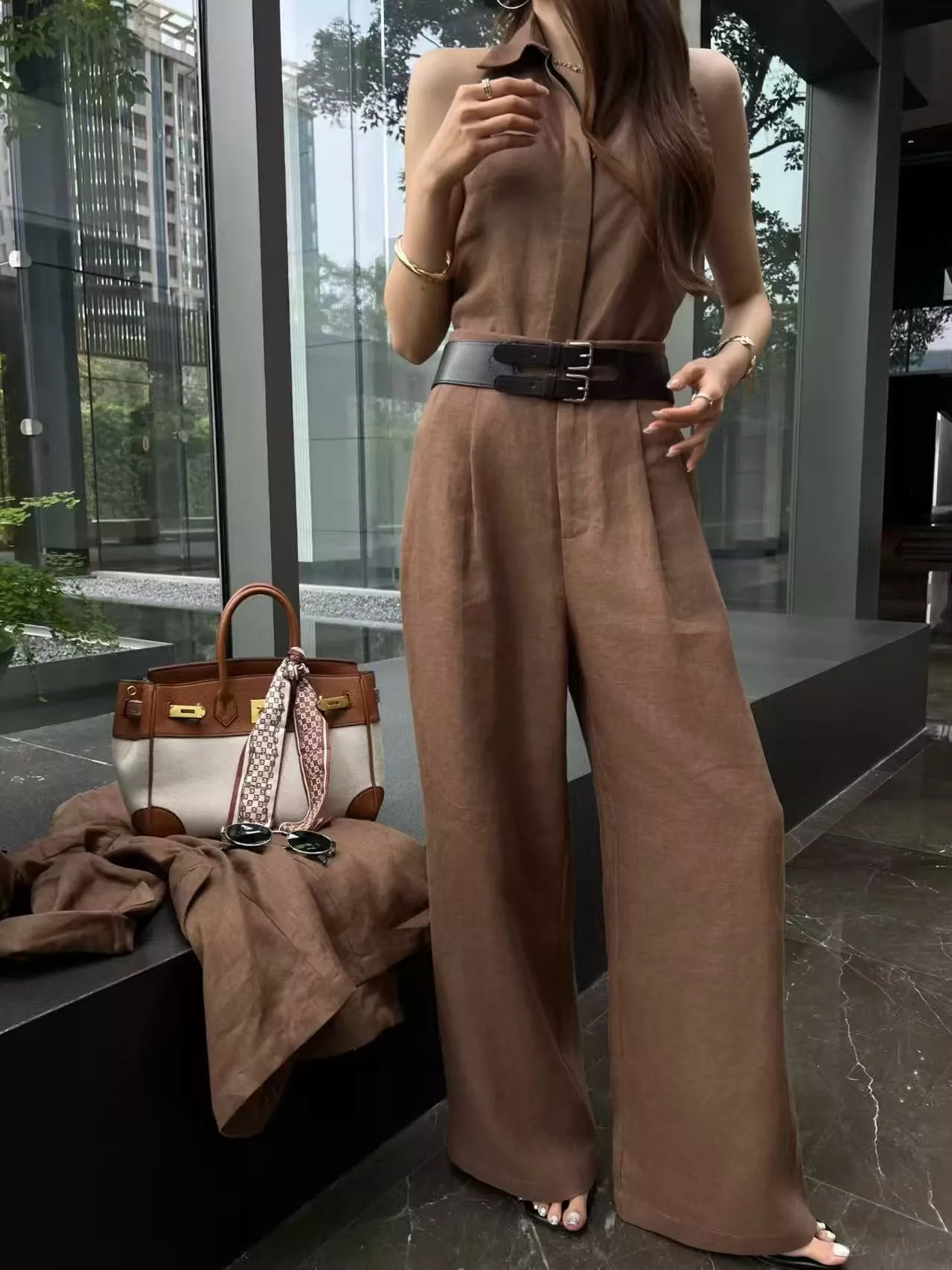 로로피아나 민소매 플랩 칼라 와이드 팬츠 셋업 상세 이미지 10