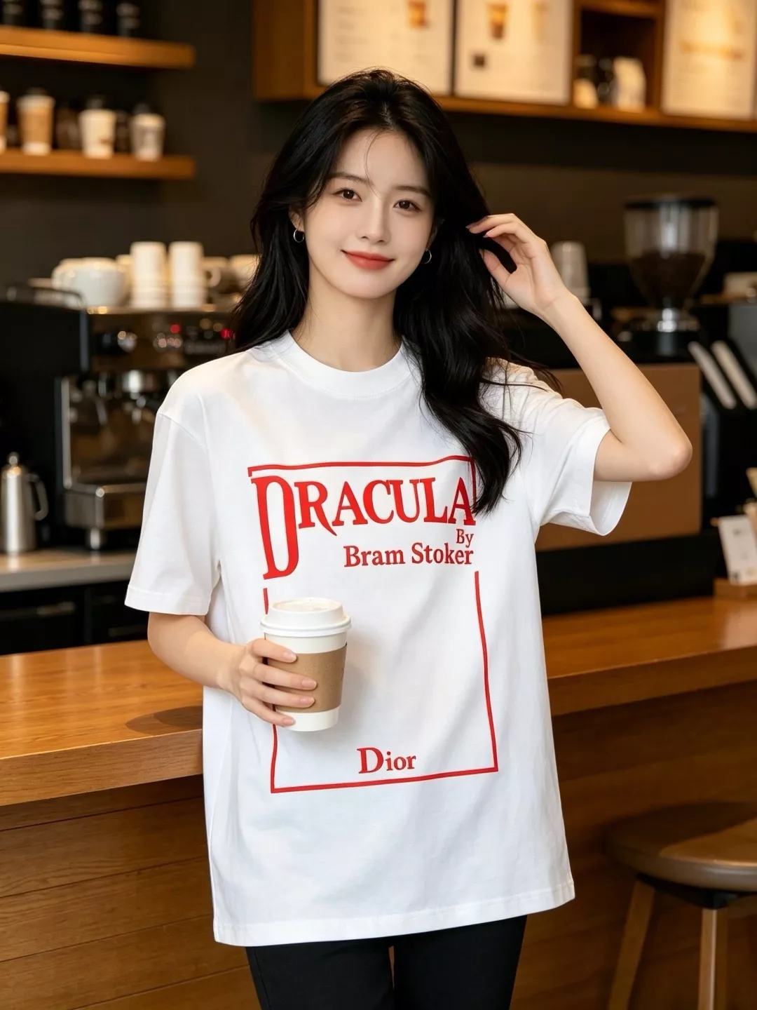 디올 드라큘라 북커버 레드 프레임 레터링 반소매 티셔츠 상세 이미지 12
