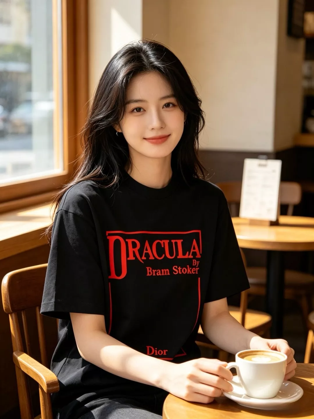 디올 드라큘라 북커버 레드 프레임 레터링 반팔 티셔츠 상세 이미지 14