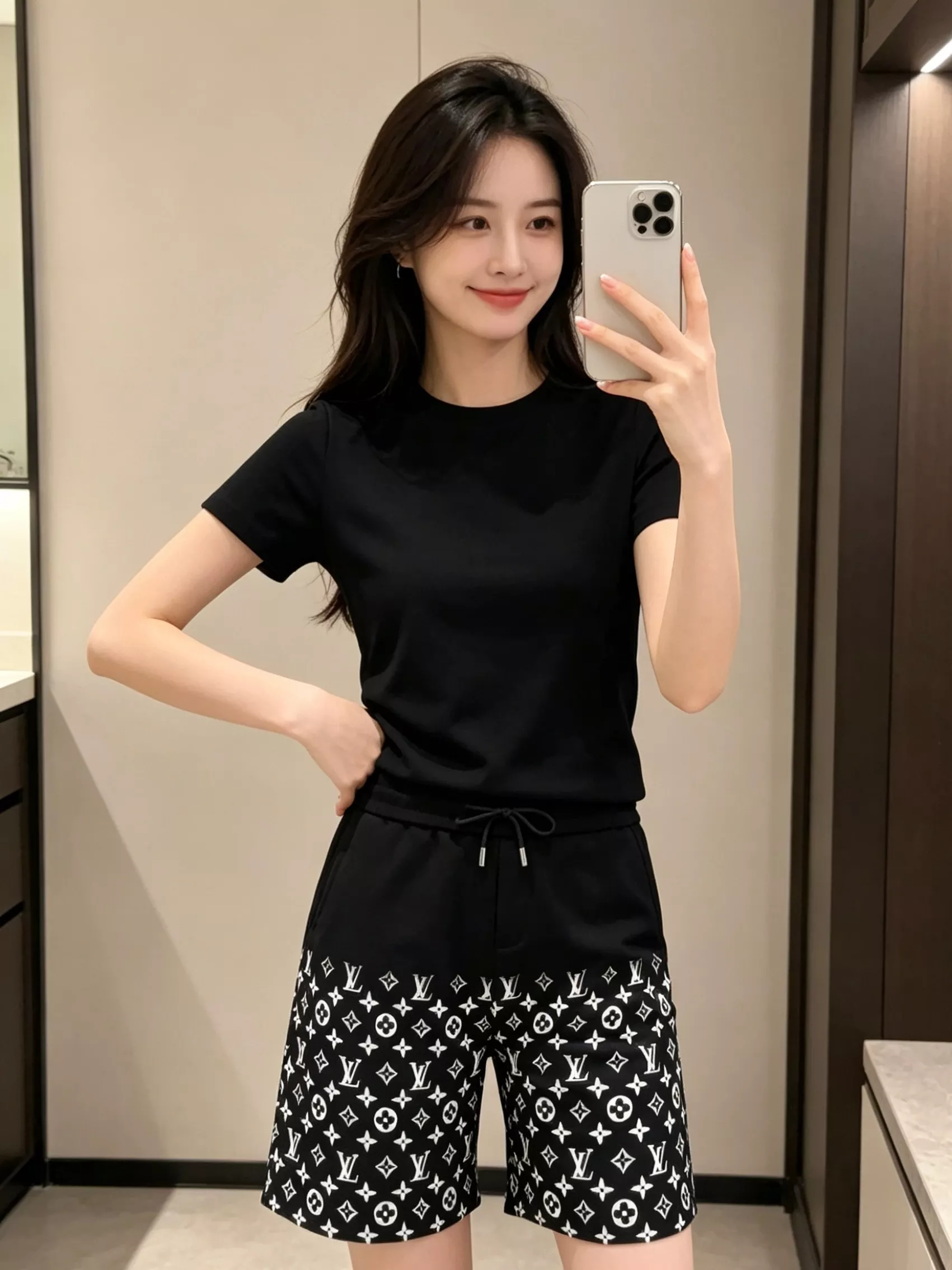 루이비통 모노그램 반폭 패턴 자수 하프 팬츠 상세 이미지 13