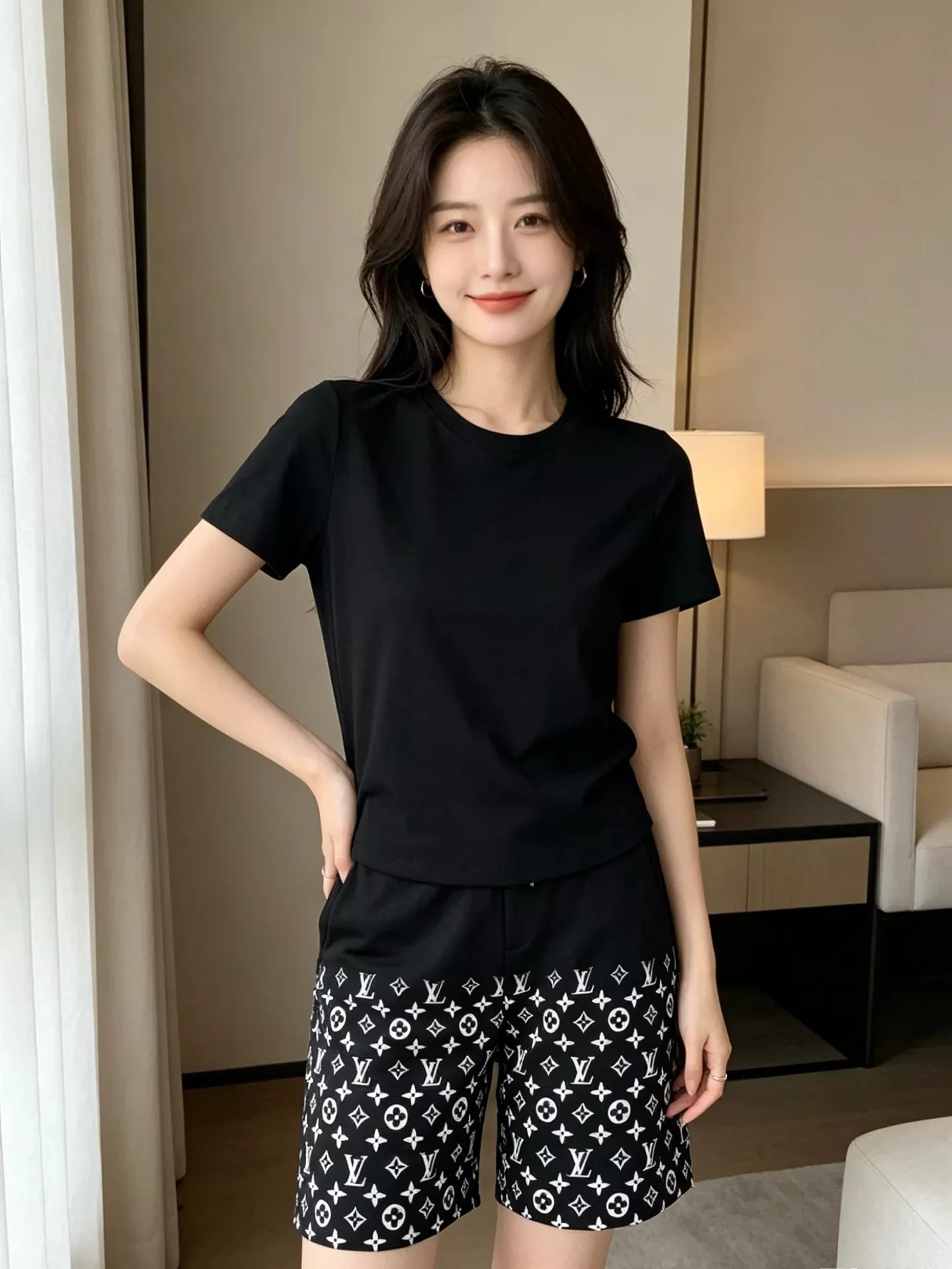 루이비통 모노그램 반폭 패턴 자수 하프 팬츠 상세 이미지 16