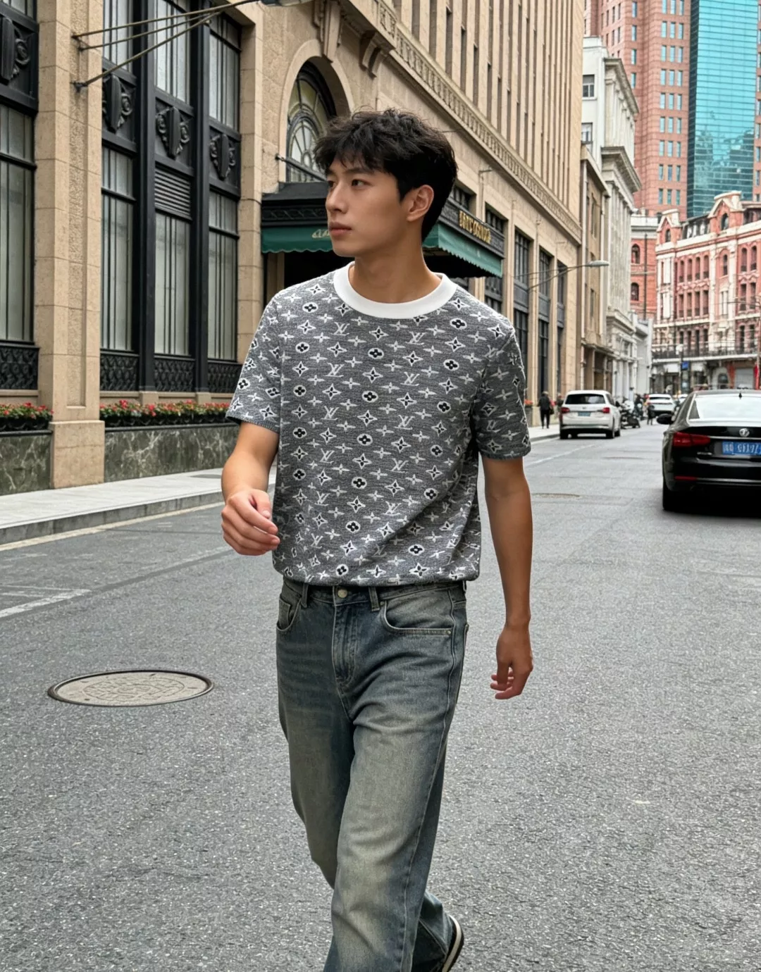 루이비통 올오버 모노그램 자카드 코튼 반소매 티셔츠 상세 이미지 14