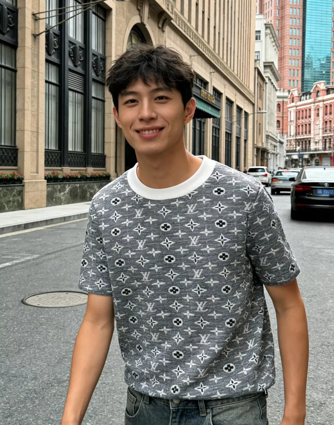 루이비통 올오버 모노그램 자카드 코튼 반소매 티셔츠 상세 이미지 12