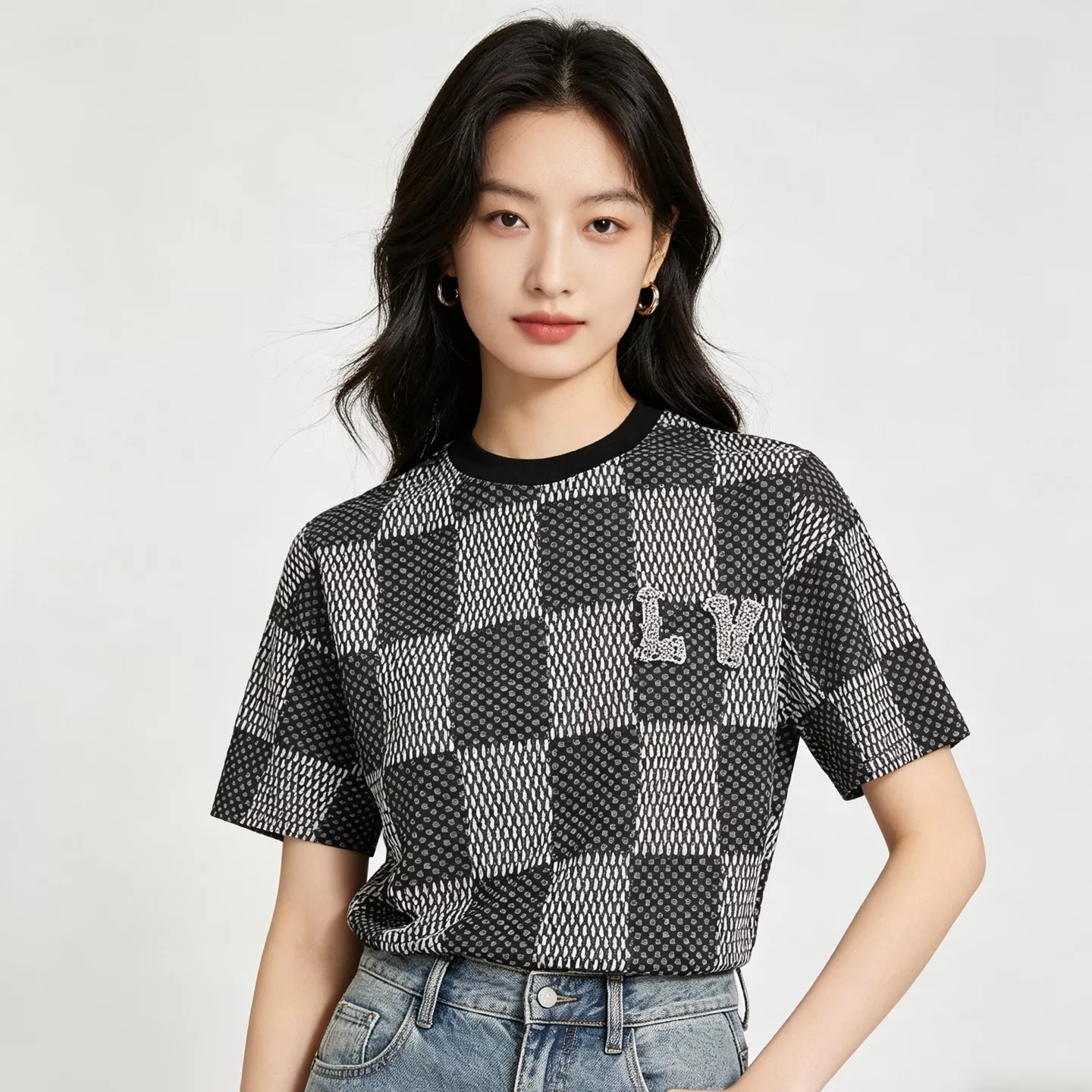 루이비통 워터드롭 로고 다미에 자카드 반팔 티셔츠 상세 이미지 12
