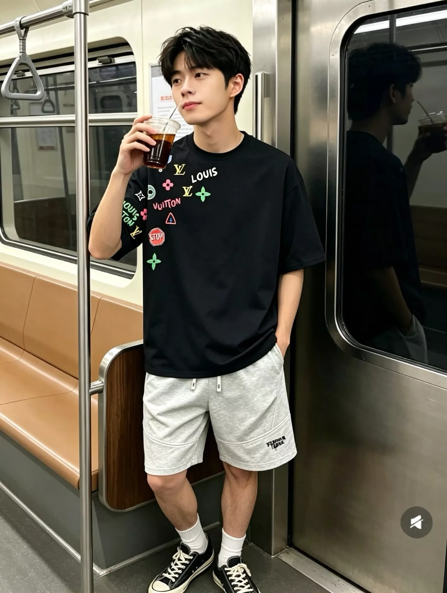 루이비통 멀티 모노그램 자수 워싱 반소매 티셔츠 상세 이미지 12