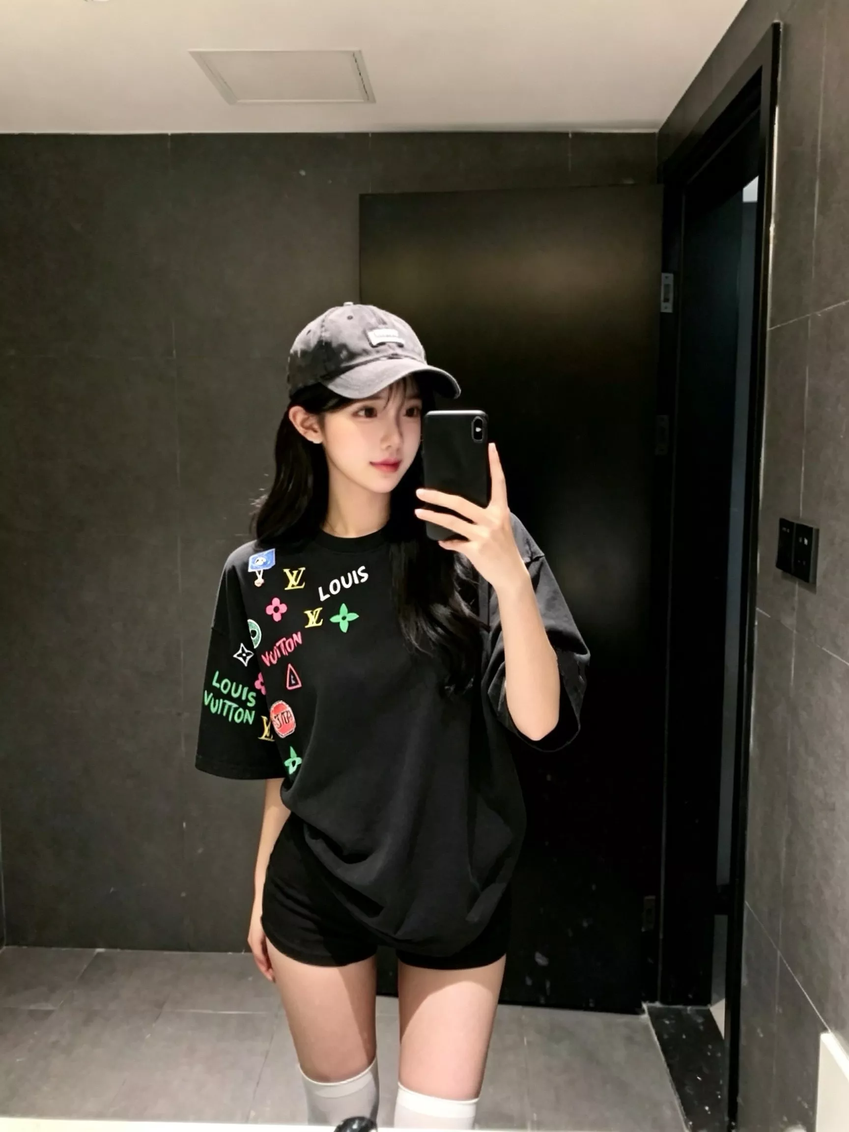 루이비통 멀티 모노그램 자수 워싱 반소매 티셔츠 상세 이미지 15