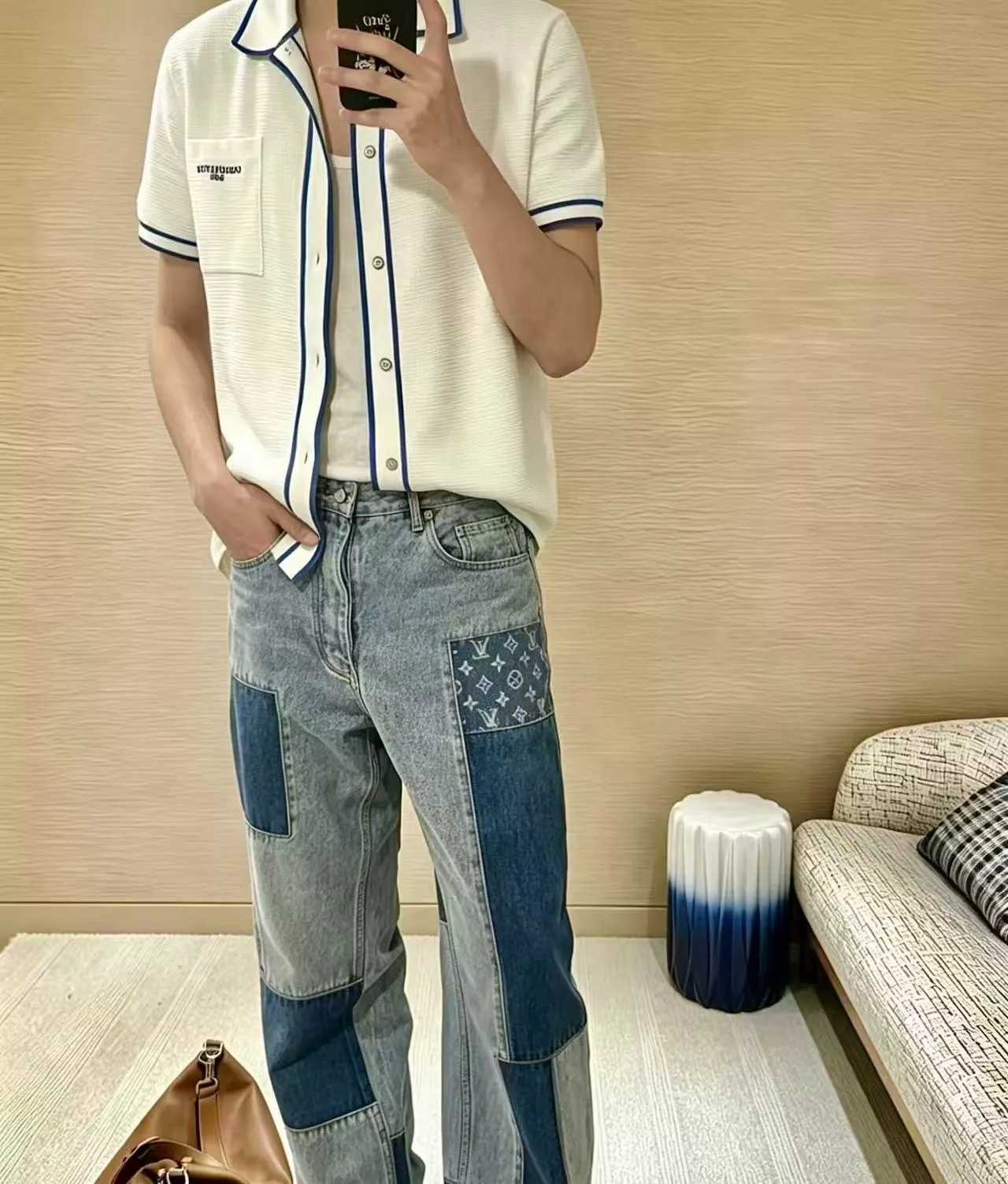 루이비통 모노그램 패치워크 워싱 스케이트 데님 팬츠 상세 이미지 19