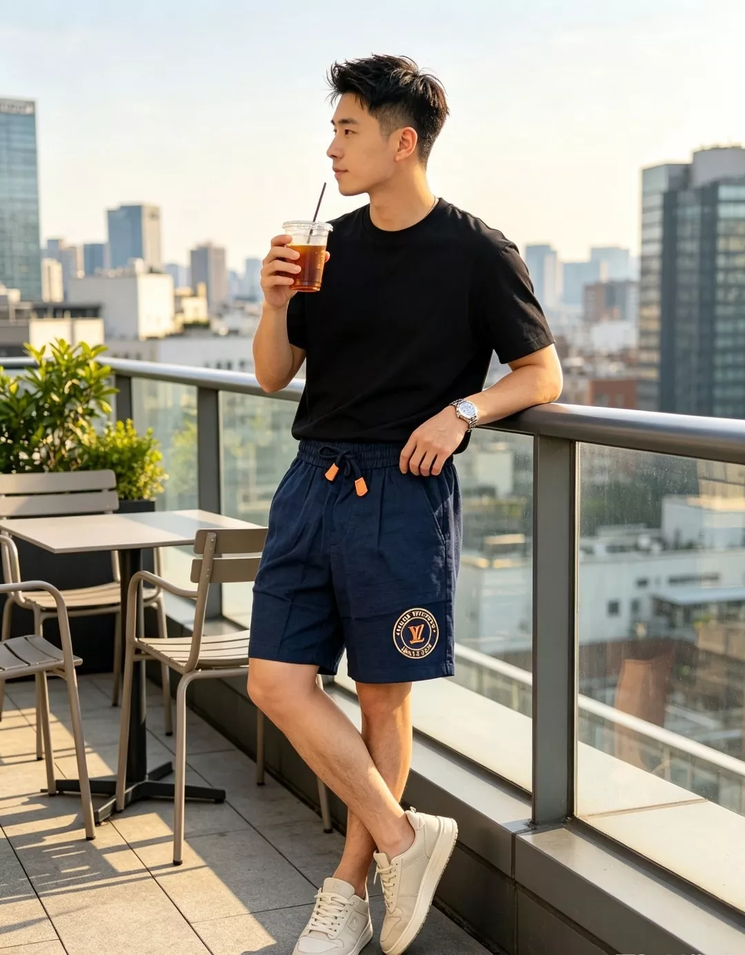 루이비통 원형 패치 린넨 텐셀 드로스트링 반바지 상세 이미지 11