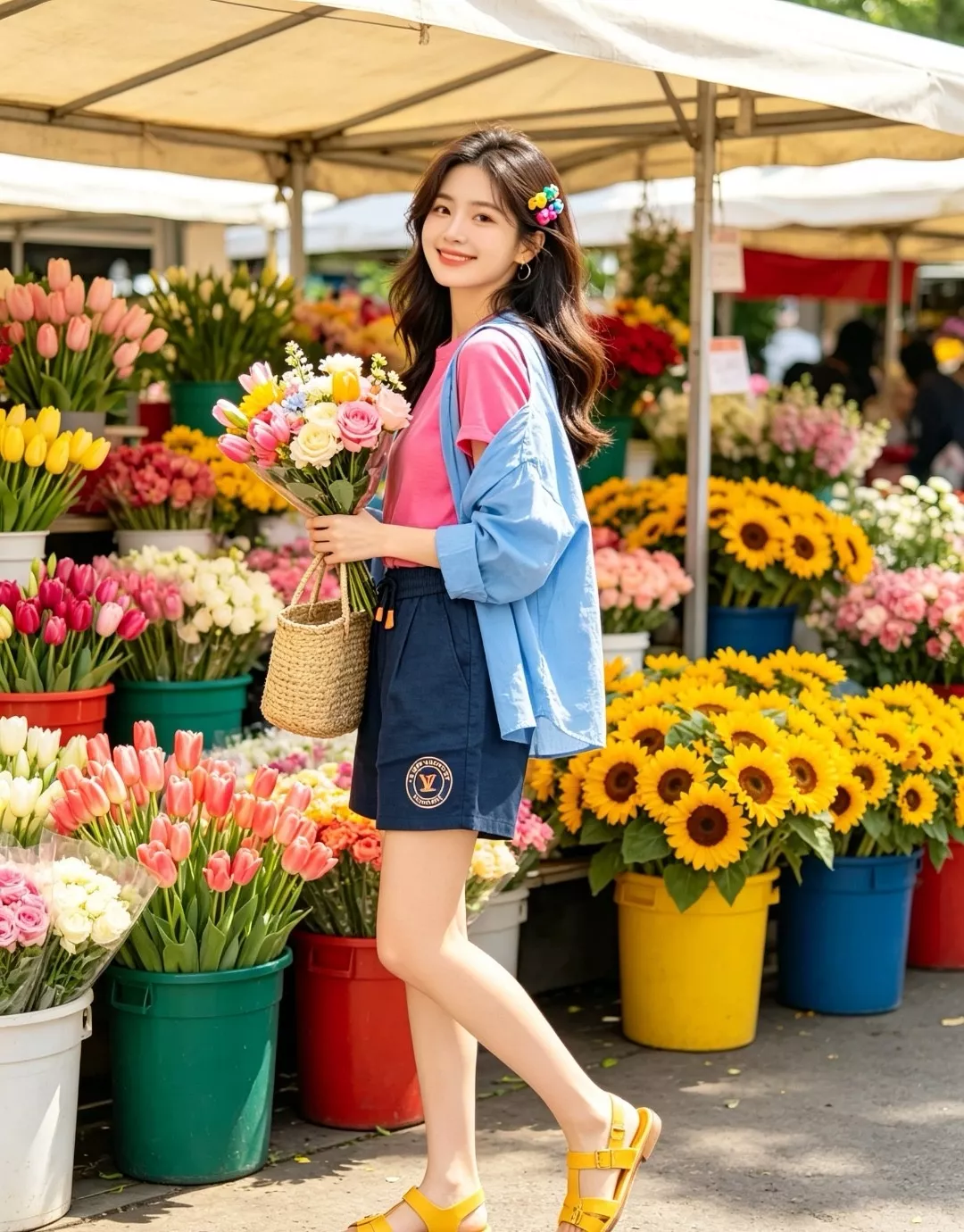 루이비통 원형 패치 린넨 텐셀 드로스트링 반바지 상세 이미지 15