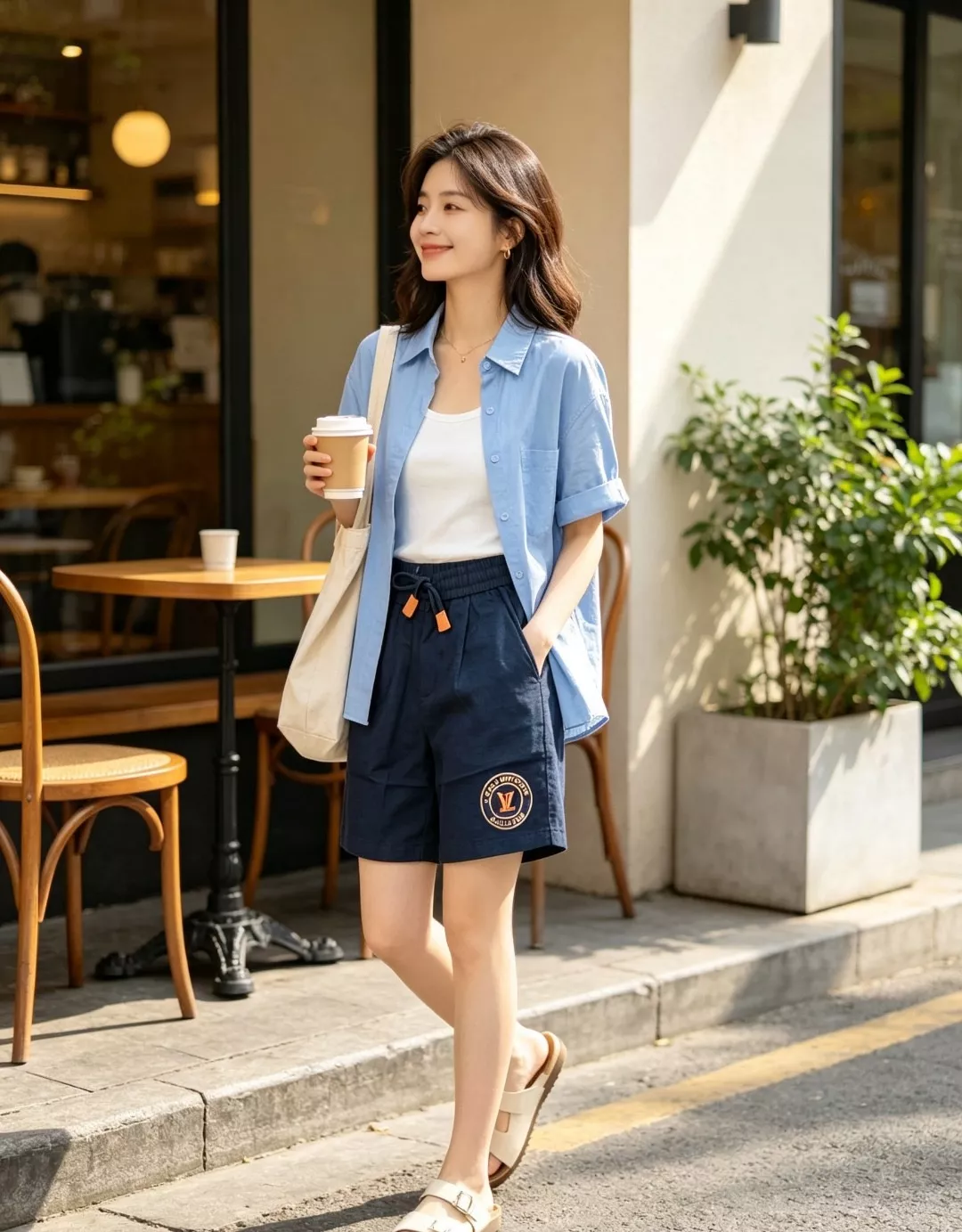 루이비통 원형 패치 린넨 텐셀 드로스트링 반바지 상세 이미지 17