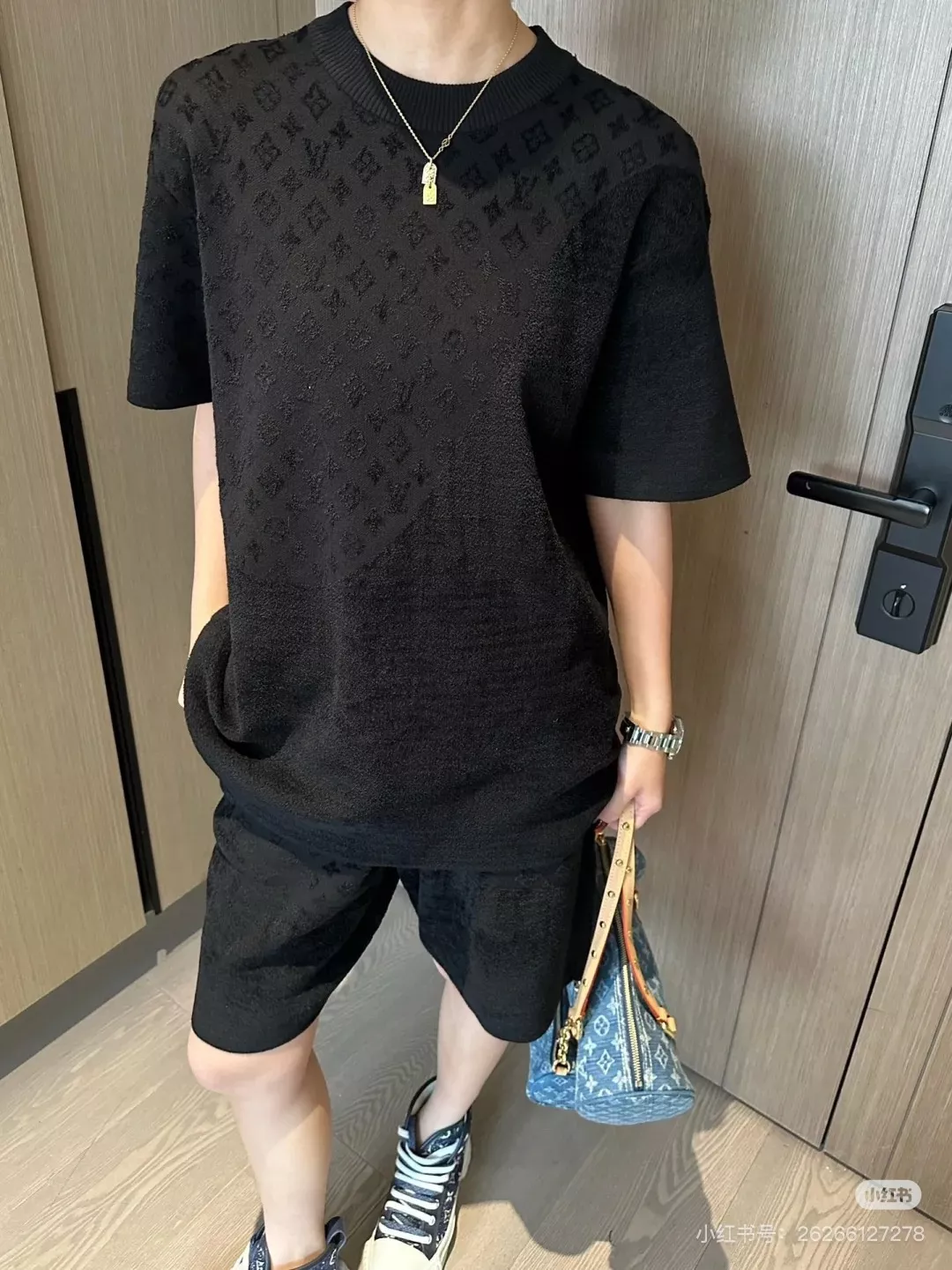 루이비통 모노그램 자카드 반소매 니트 탑 상세 이미지 19