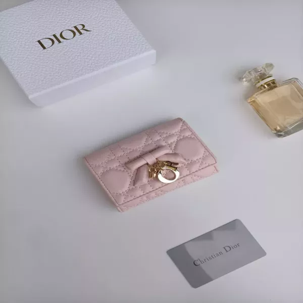 디올 리본 장식 PVC 송아지가죽 멀티 카드지갑