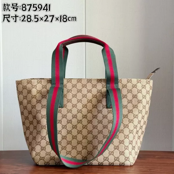구찌 로고 패턴 웹 스트랩 토트백