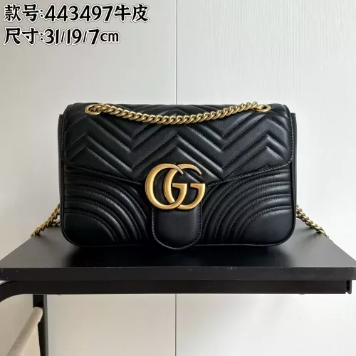 구찌 GG 마몬트 더블 G 블랙 레더 체인 숄더백