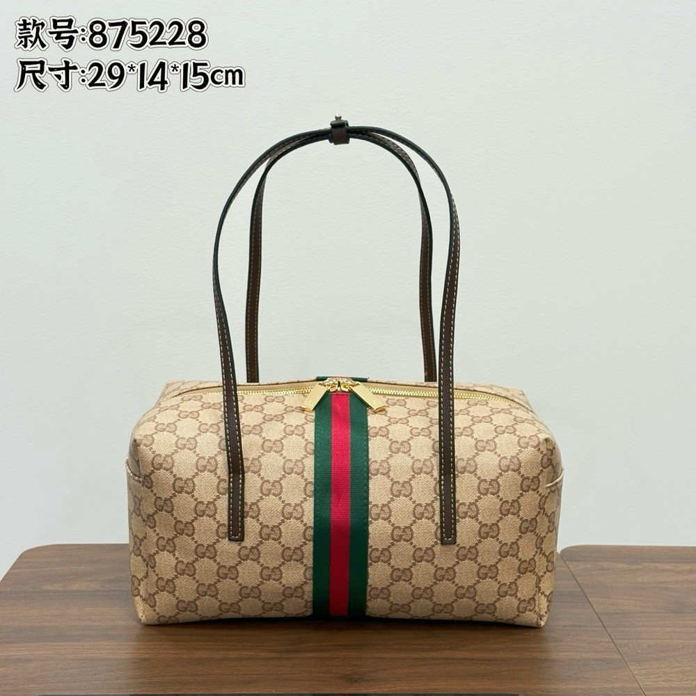 구찌 스트라이프 포인트 원통형 숄더 보스턴백