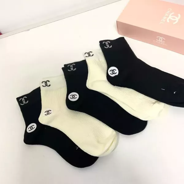 샤넬 로고 포인트 순면 중목 양말 세트