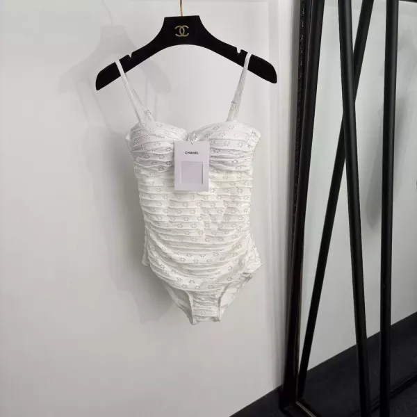 샤넬 플라워 펀칭 셔링 스트랩 원피스 수영복