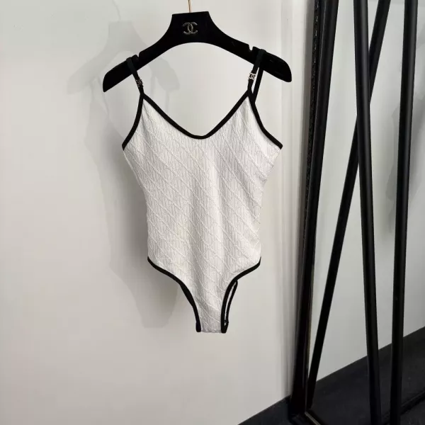 샤넬 퀼팅 자카드 배색 트리밍 스트랩 원피스 수영복