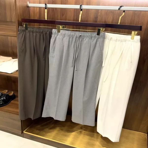 브리오니 린넨 아세테이트 혼방 드로스트링 와이드 팬츠