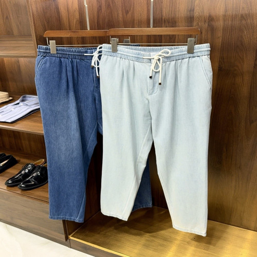 브루넬로쿠치넬리 워싱 드로스트링 경량 테이퍼드 데님 팬츠