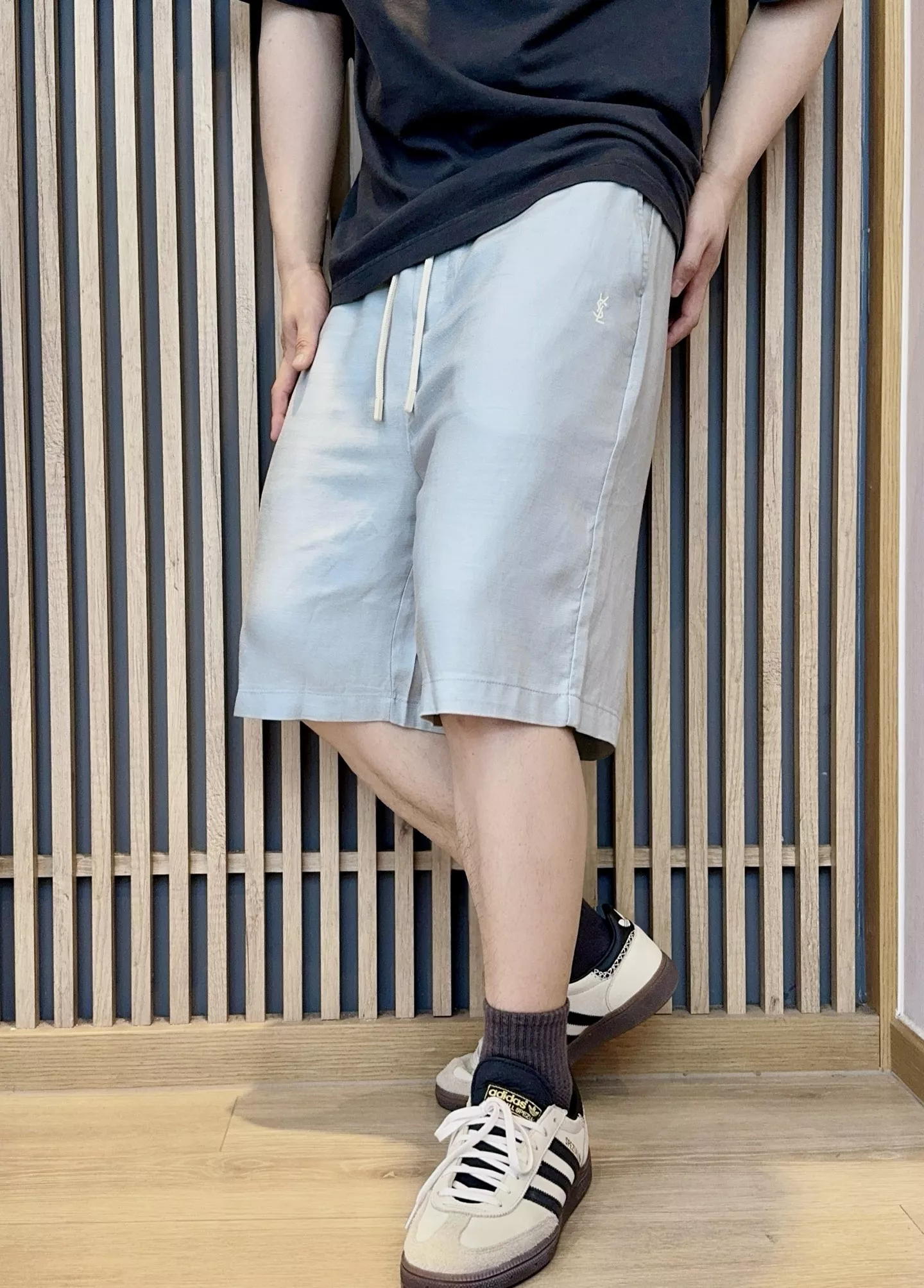 입생로랑 로고 자수 린넨 혼방 밴딩 하프 팬츠 상세 이미지 10