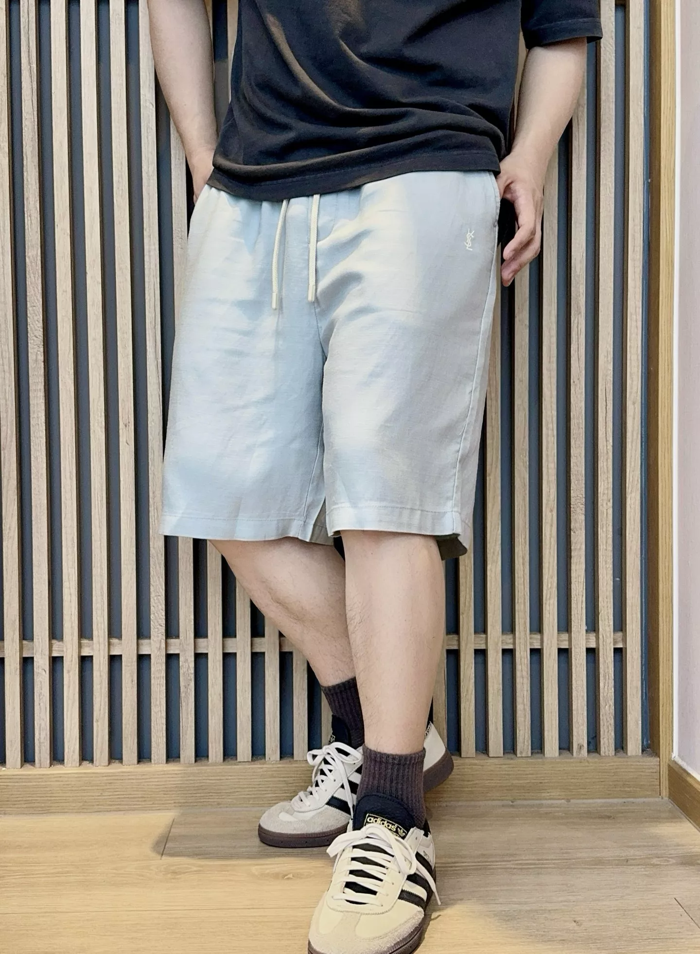 입생로랑 로고 자수 린넨 혼방 밴딩 하프 팬츠 상세 이미지 15