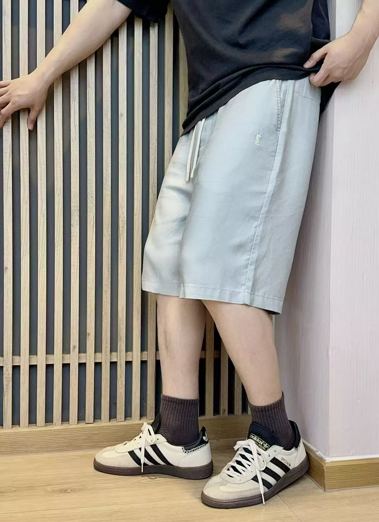 입생로랑 로고 자수 린넨 혼방 밴딩 하프 팬츠 상세 이미지 12