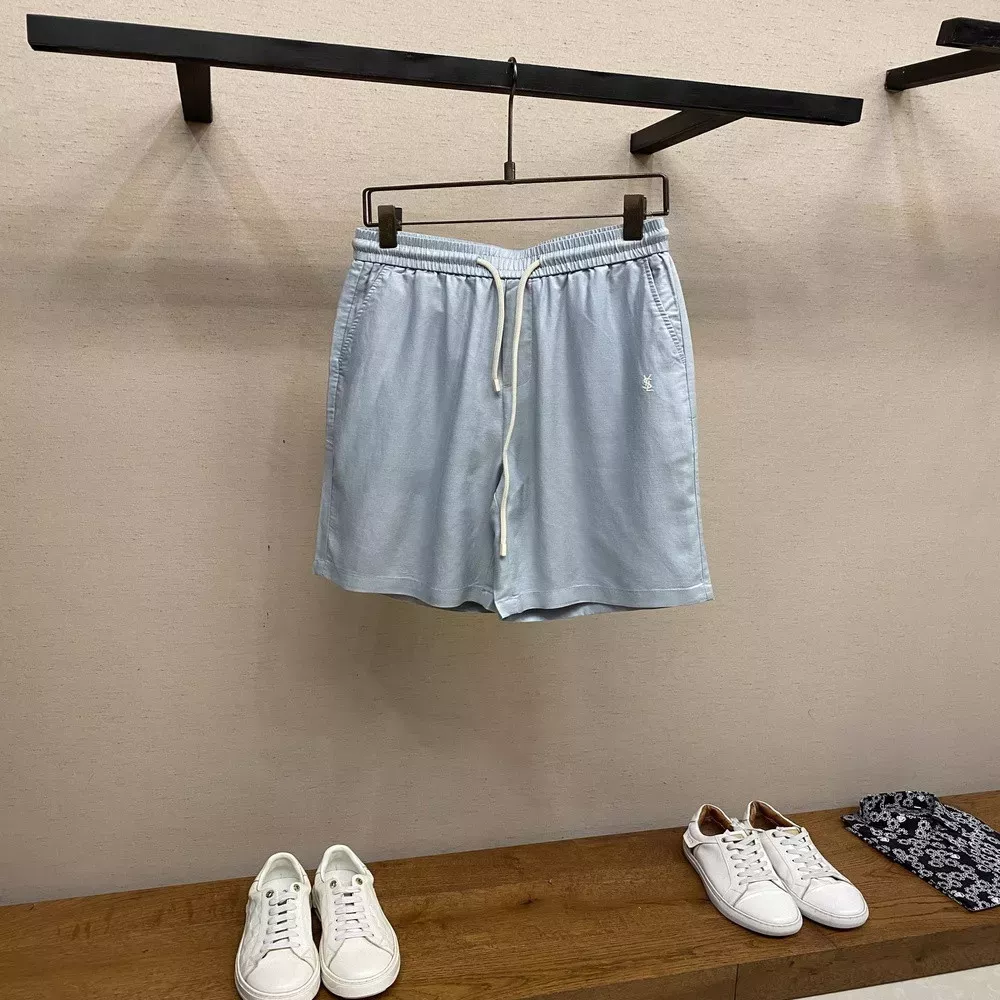 입생로랑 로고 자수 린넨 혼방 밴딩 하프 팬츠