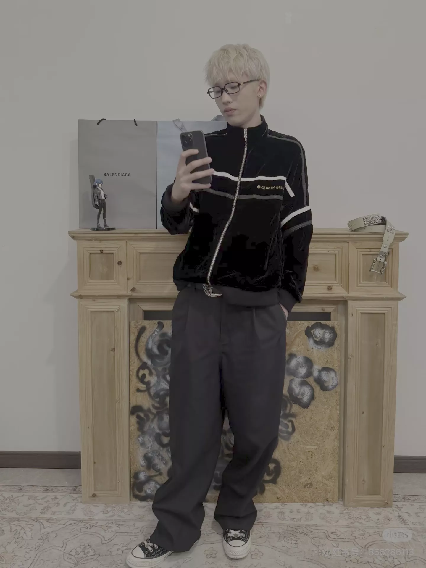 크롬하츠 벨벳 금사 자수 가죽 패치 집업 재킷 상세 이미지 12