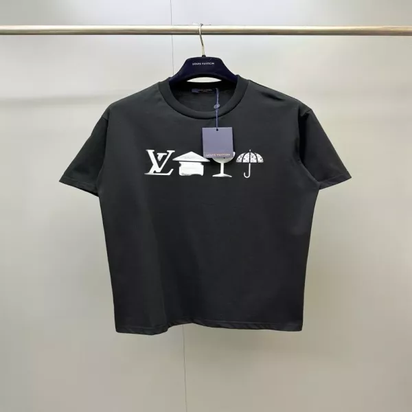루이비통 LV 쇼 프린트 블랙 코튼 반소매 티셔츠