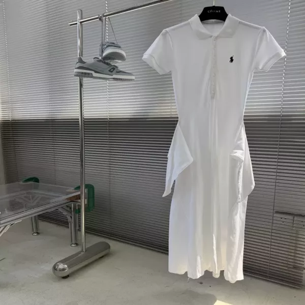 랄프로렌 폴로 칼라 로고 포인트 허리 매듭 롱 원피스