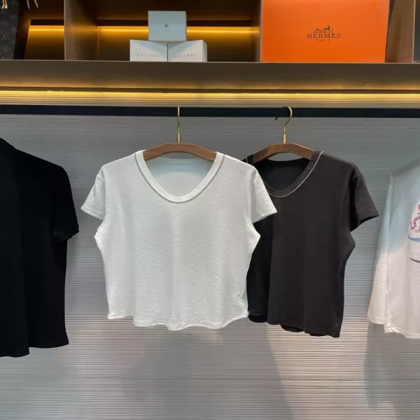브루넬로쿠치넬리 진주 체인 장식 슬럽 코튼 반소매 티셔츠