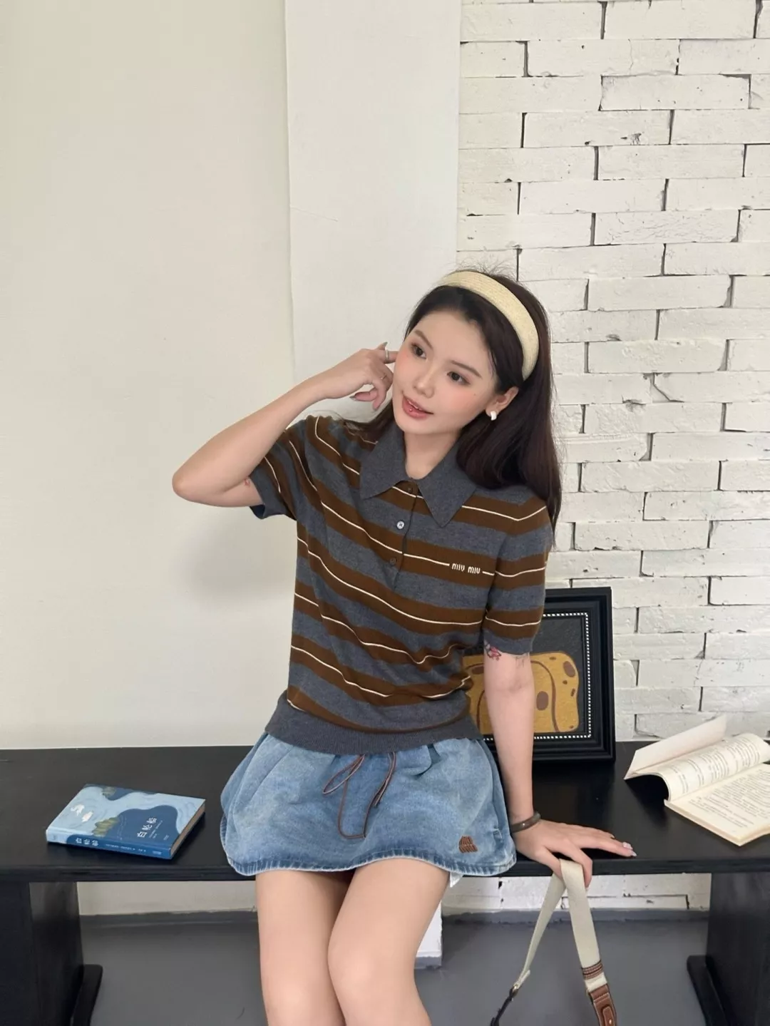 미우미우 빈티지 워싱 로고 자수 드로스트링 데님 미니 스커트 상세 이미지 25