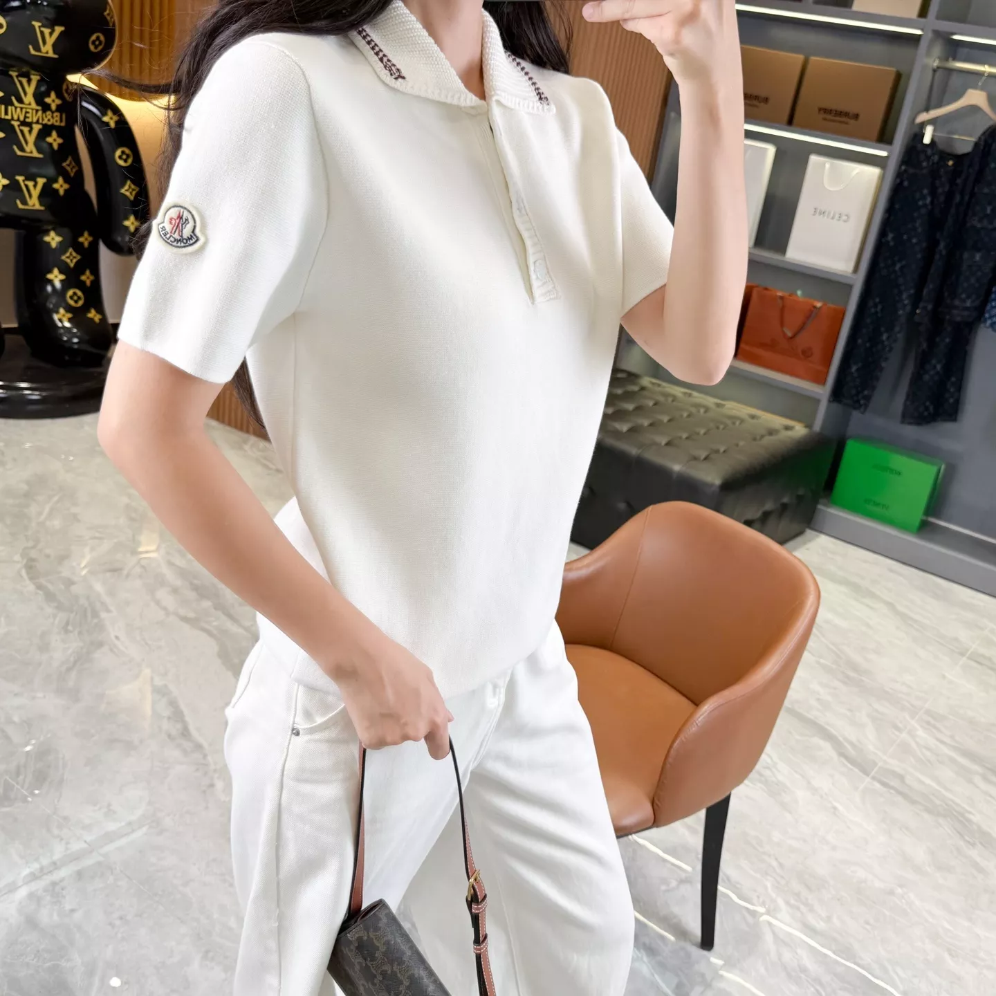 몽클레어 배색 칼라 크롭 반소매 니트 폴로 상세 이미지 44
