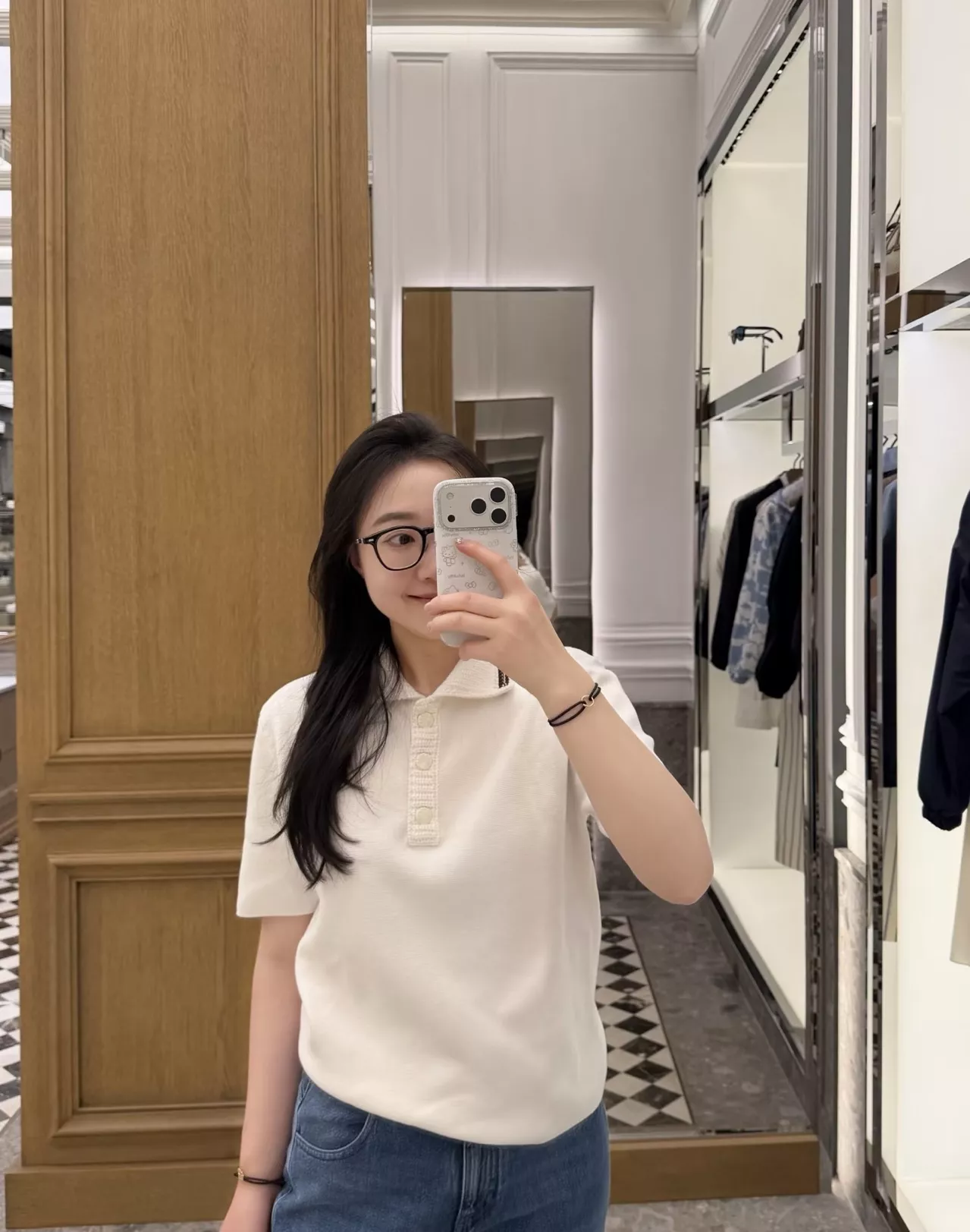 몽클레어 배색 칼라 크롭 반소매 니트 폴로 상세 이미지 35