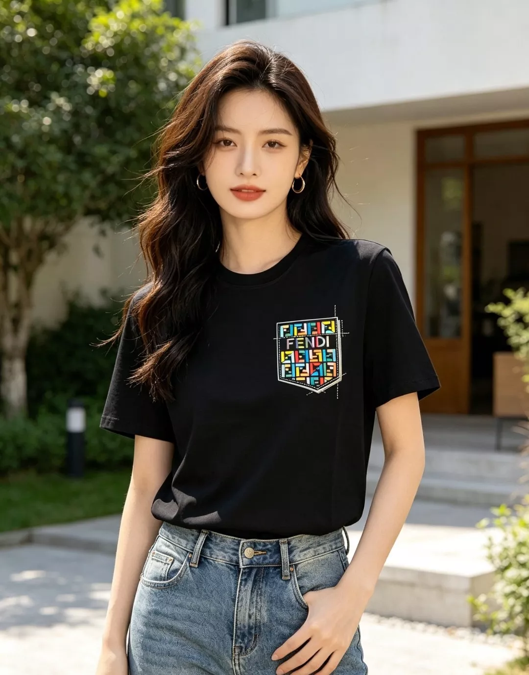 펜디 컬러 FF 레터 프린트 코튼 반소매 티셔츠 상세 이미지 12