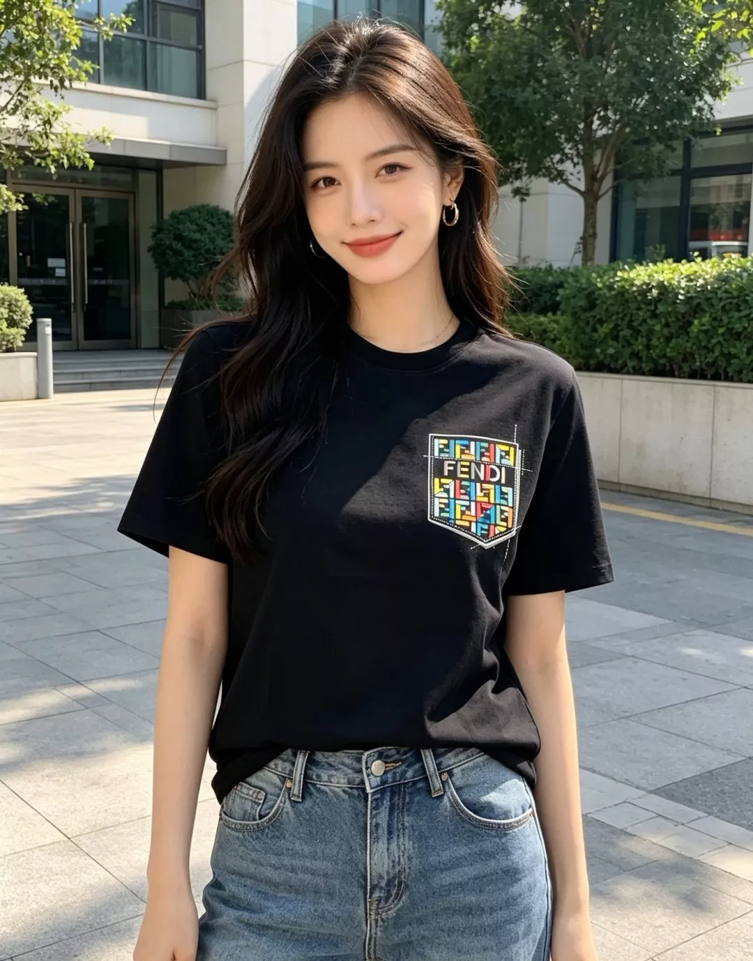 펜디 컬러 FF 레터 프린트 코튼 반소매 티셔츠 상세 이미지 11