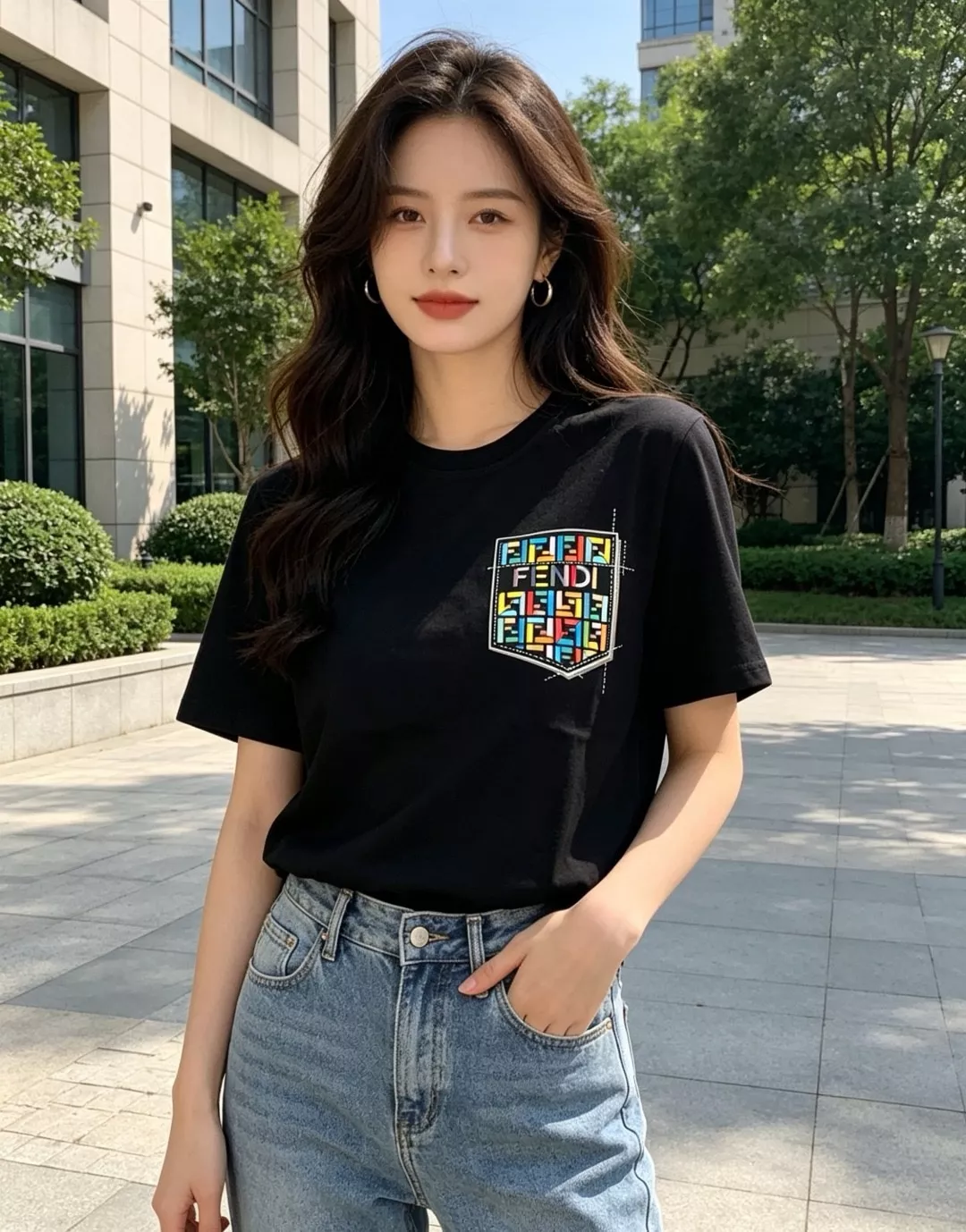 펜디 컬러 FF 레터 프린트 코튼 반소매 티셔츠 상세 이미지 13