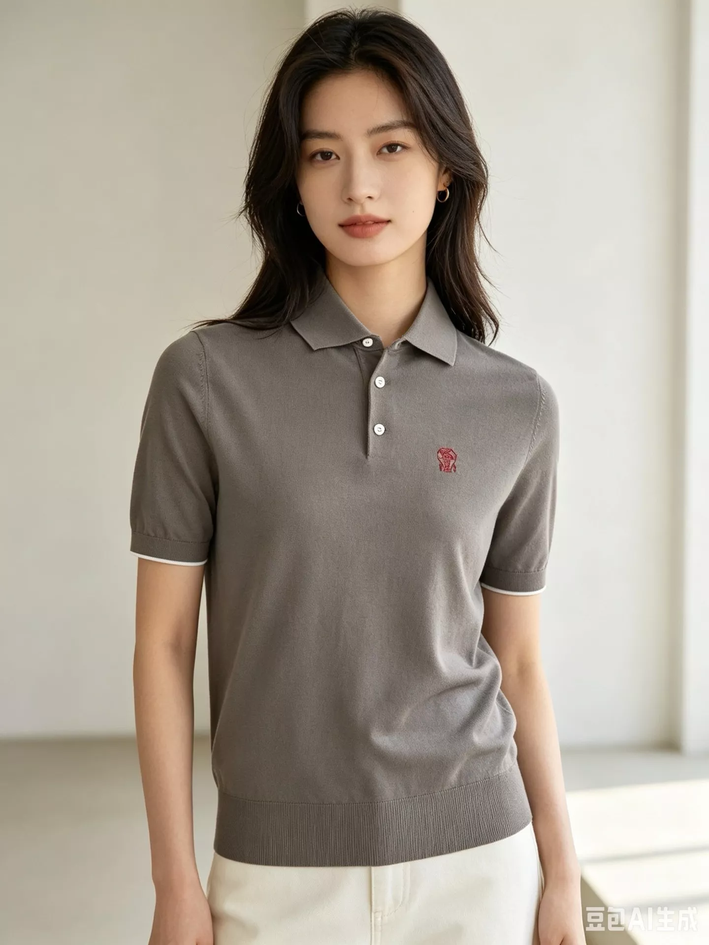 브루넬로쿠치넬리 자수 로고 배색 트리밍 반소매 폴로 니트 상세 이미지 15